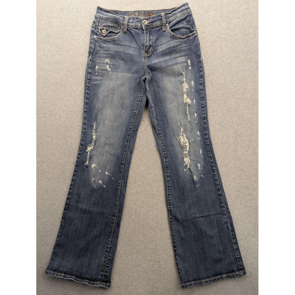 Zana Di Jeans Jeans Womens 9 Blue Distressed Bootcut Stretch Denim Embroidered